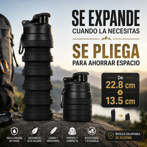 Botella Colapsable TrailFlex™ | Silicona Plegable para Senderismo y Viaje