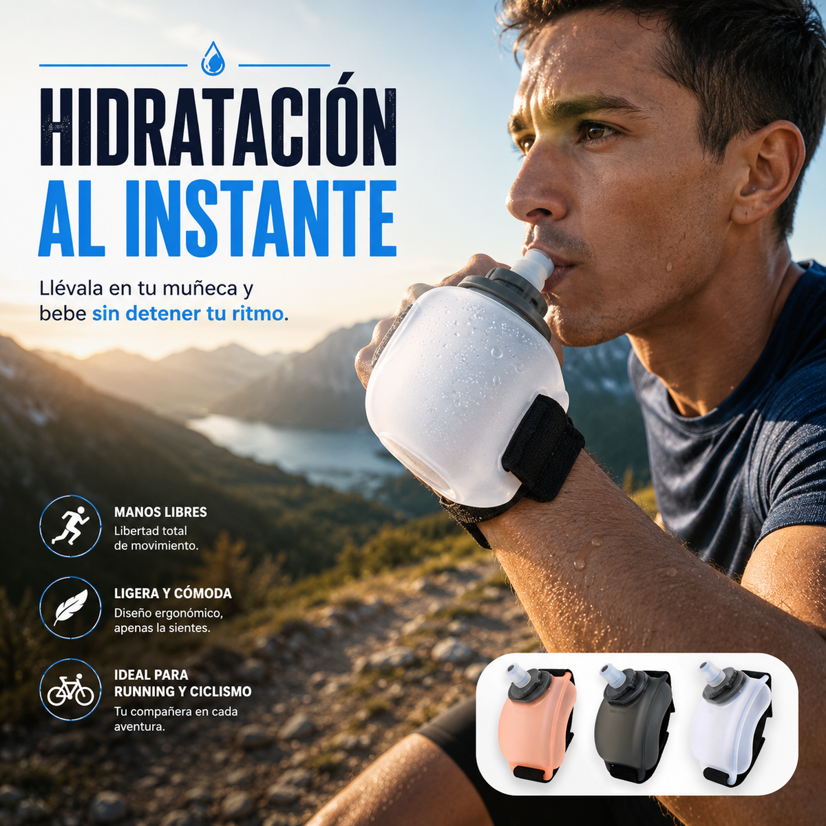 HydraWrist™ | Botella de Hidratación de Muñeca para Running, Ciclismo y Outdoor