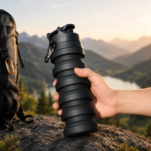 Botella Colapsable TrailFlex™ | Silicona Plegable para Senderismo y Viaje